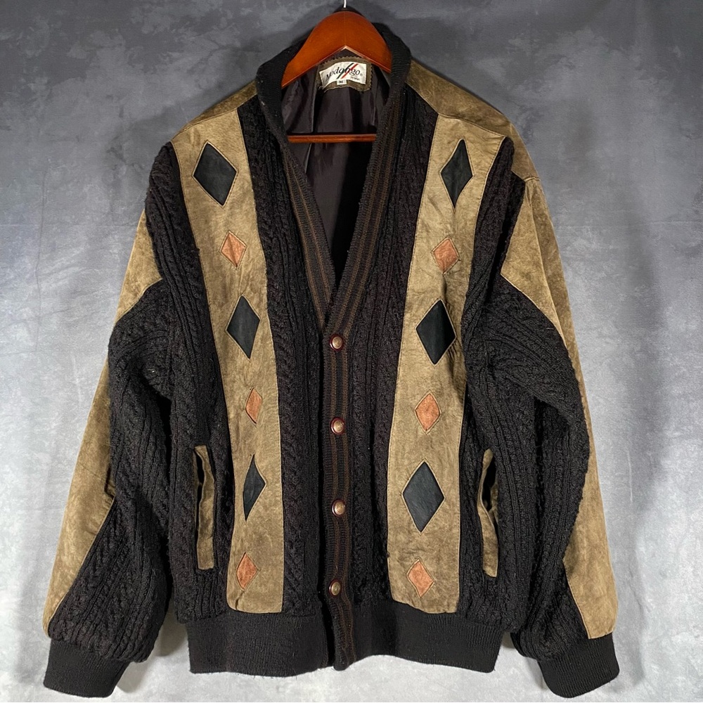 Modango Sweater Leather Wool Blend Vintage Men’s‎ Size Medium Classic Outdoor